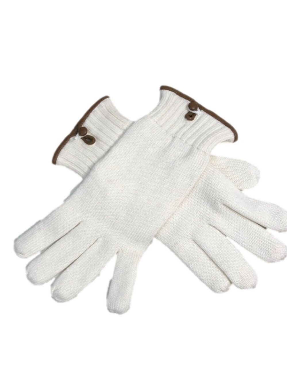 Echo cream knit gloves with leather trim